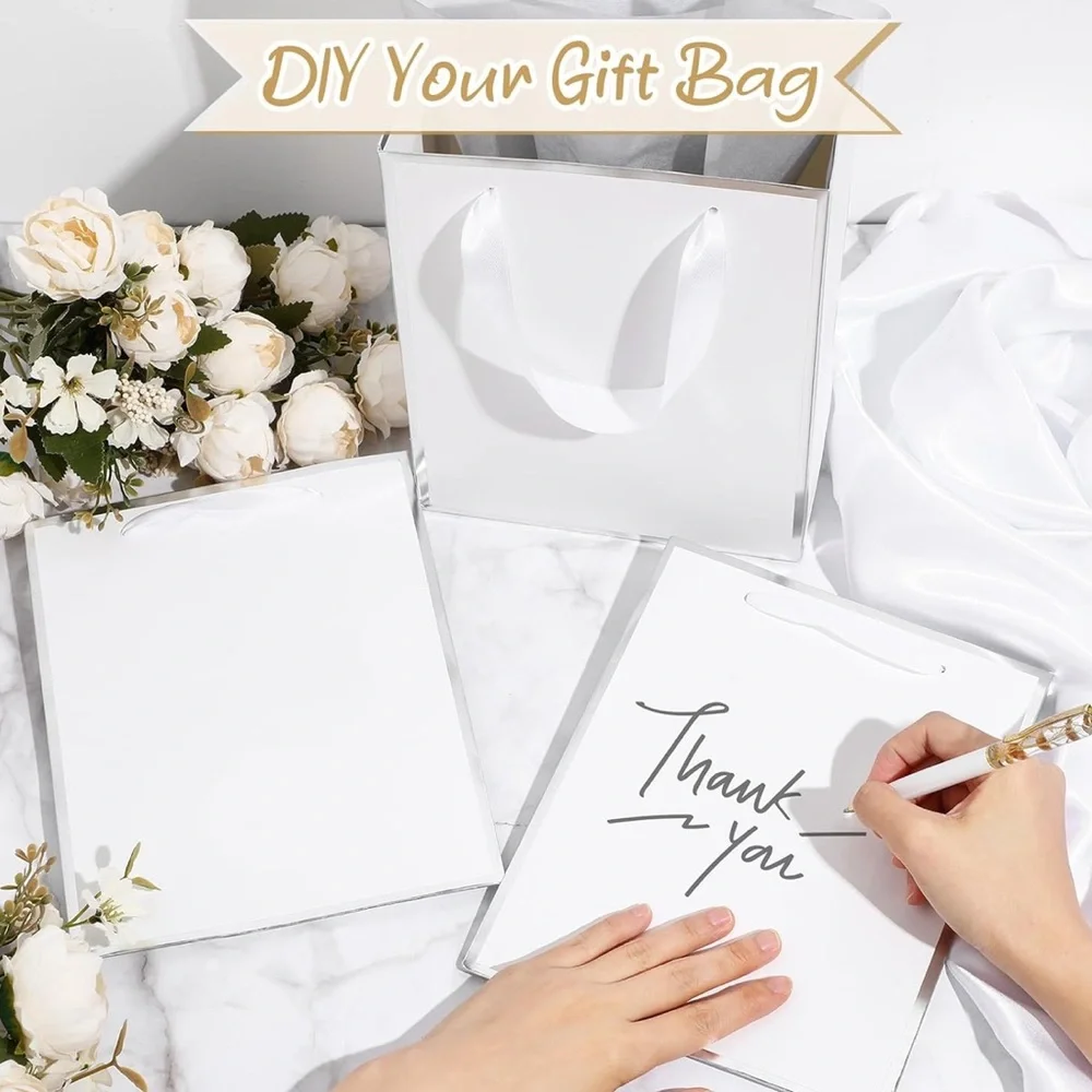 5 Pack Metallic Paper Gift Bags with Handle and Tissue 9 x 7 x 3.1